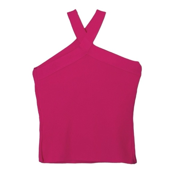 Bailey 44 Ribbed Knit Semi Cropped Halter Top Hot Pink Size M NWT Fitted - Picture 1 of 6